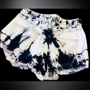 Guess Tie-Dye Denim Cutoff Shorts - Black & White